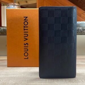 Louis Vuitton Brazza Gray Damier Infinity long bifold wallet with LV box.